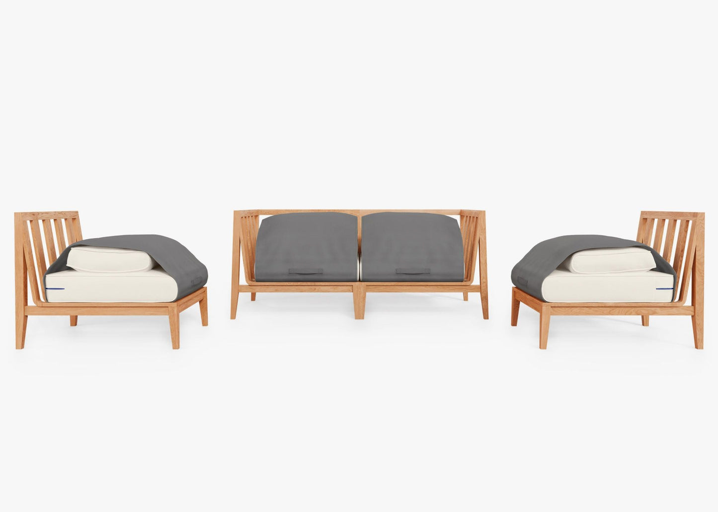 Canapé d'extérieur en teck avec fauteuils sans accoudoirs - 4 places