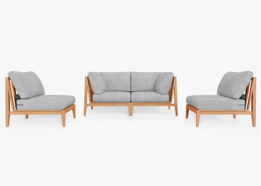 Canapé d'extérieur en teck avec fauteuils sans accoudoirs - 4 places