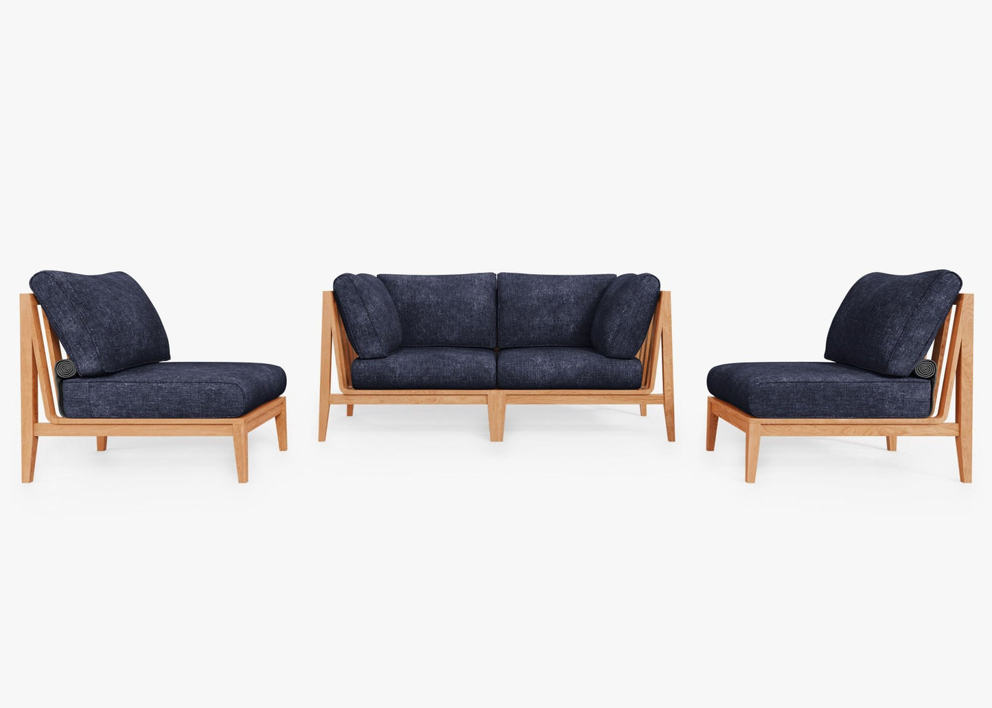 Canapé d'extérieur en teck avec fauteuils sans accoudoirs - 4 places