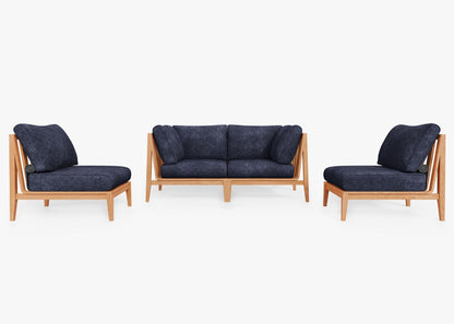 Canapé d'extérieur en teck avec fauteuils sans accoudoirs - 4 places