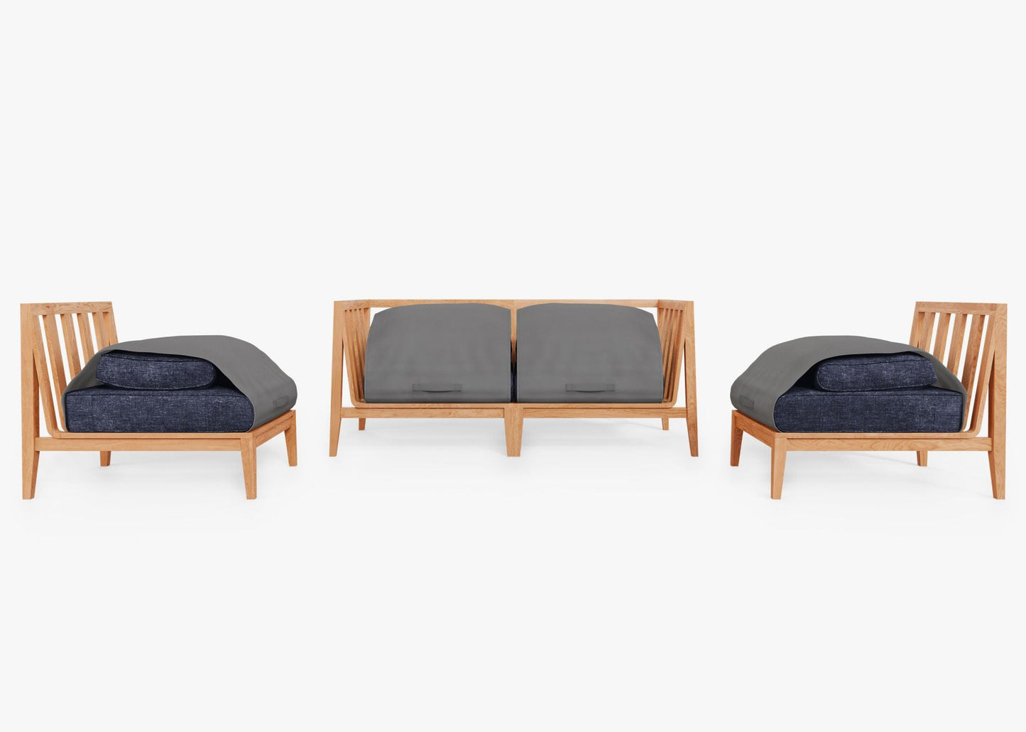 Canapé d'extérieur en teck avec fauteuils sans accoudoirs - 4 places