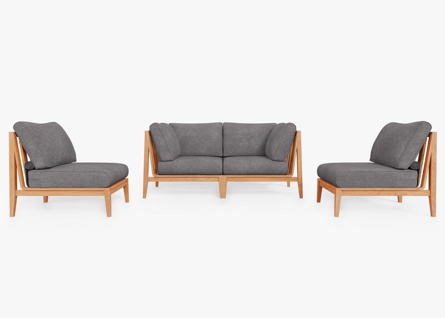 Canapé d'extérieur en teck avec fauteuils sans accoudoirs - 4 places