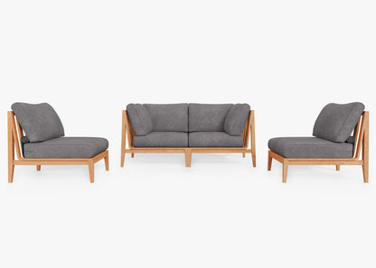 Canapé d'extérieur en teck avec fauteuils sans accoudoirs - 4 places