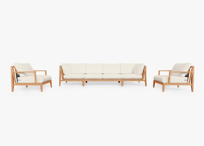 Canapé d'extérieur en teck avec fauteuils - 6 places