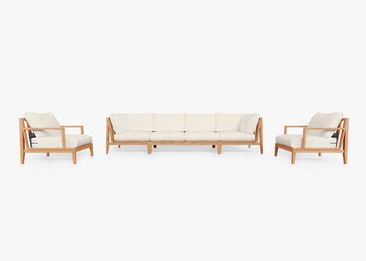 Canapé d'extérieur en teck avec fauteuils - 6 places