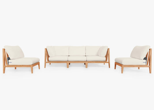 Canapé d'extérieur en teck avec fauteuils sans accoudoirs - 5 places