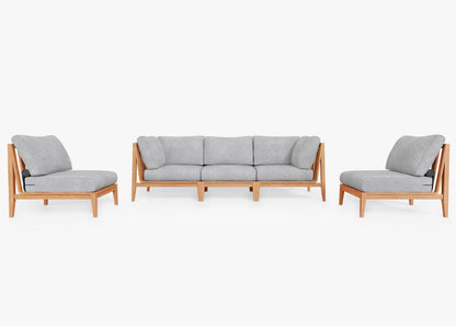 Canapé d'extérieur en teck avec fauteuils sans accoudoirs - 5 places