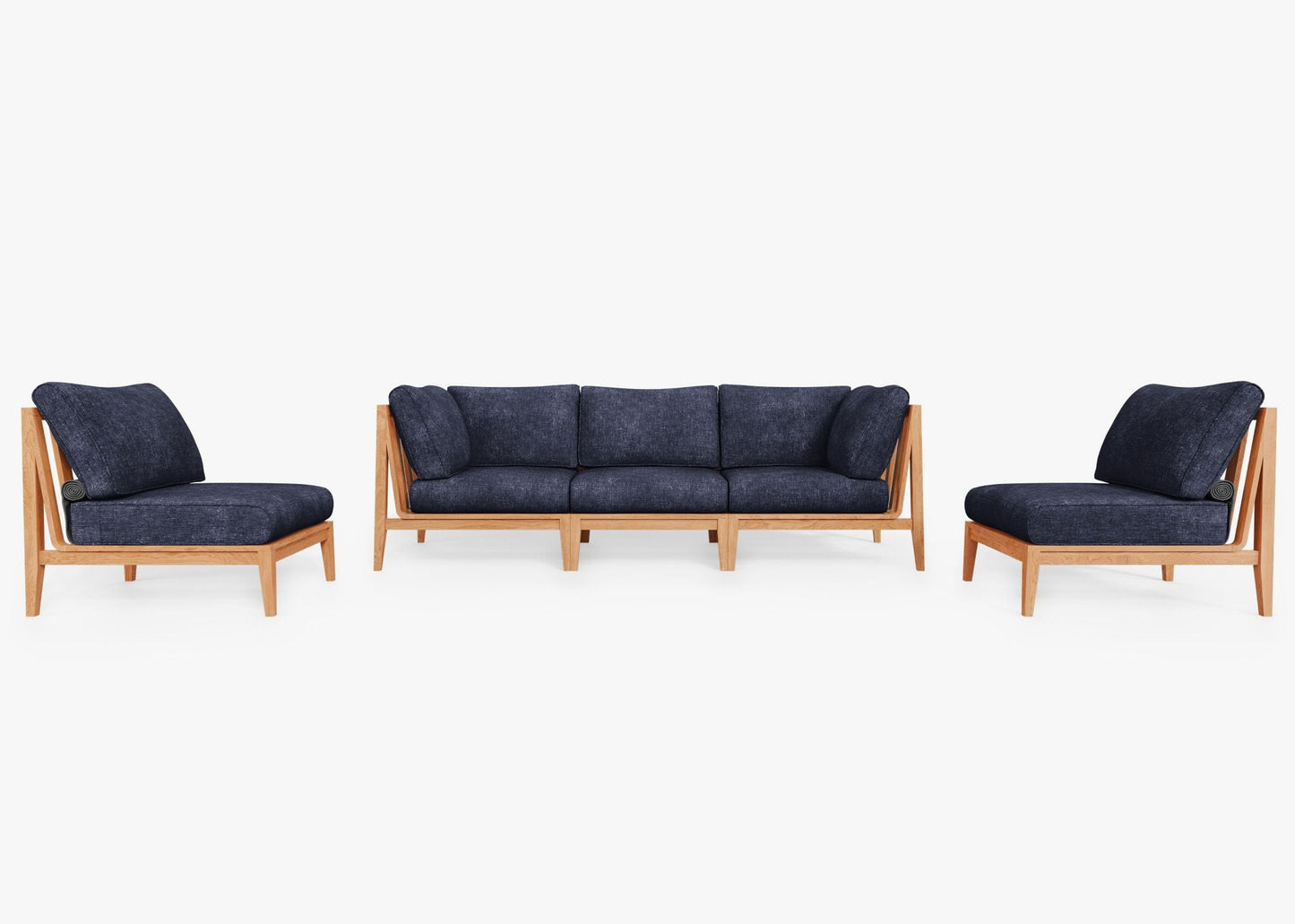 Canapé d'extérieur en teck avec fauteuils sans accoudoirs - 5 places