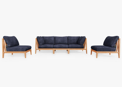 Canapé d'extérieur en teck avec fauteuils sans accoudoirs - 5 places