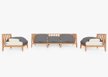 Canapé d'extérieur en teck avec fauteuils sans accoudoirs - 5 places