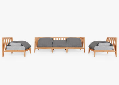 Canapé d'extérieur en teck avec fauteuils sans accoudoirs - 5 places