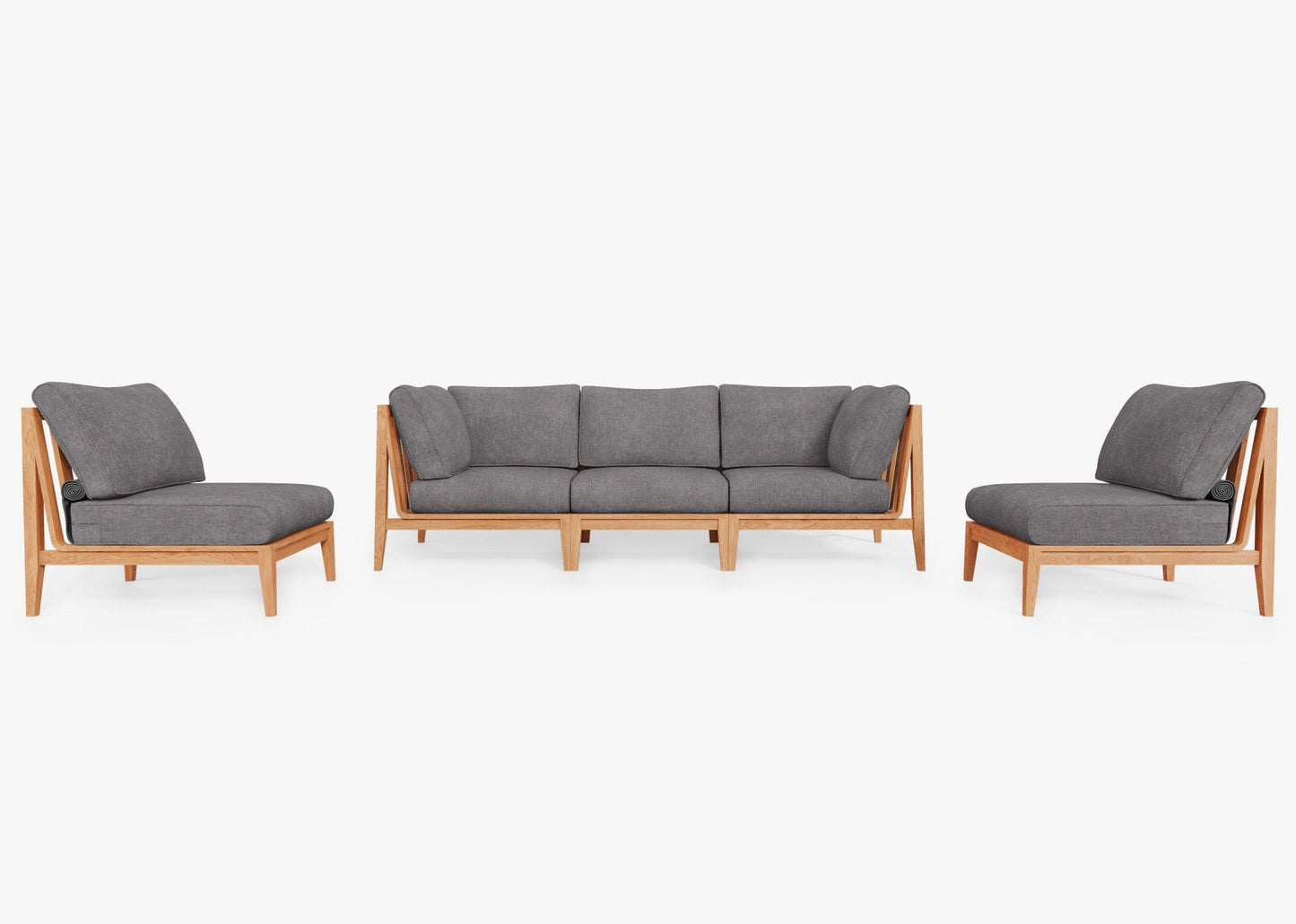 Canapé d'extérieur en teck avec fauteuils sans accoudoirs - 5 places