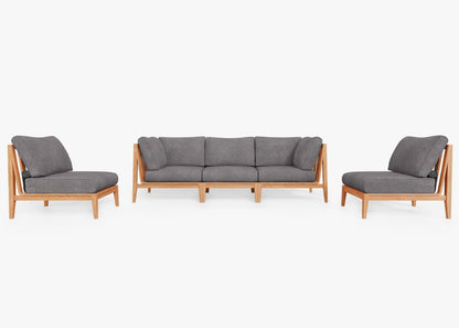 Canapé d'extérieur en teck avec fauteuils sans accoudoirs - 5 places