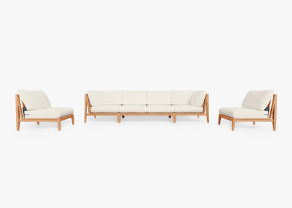 Canapé d'extérieur en teck avec fauteuils sans accoudoirs - 6 places