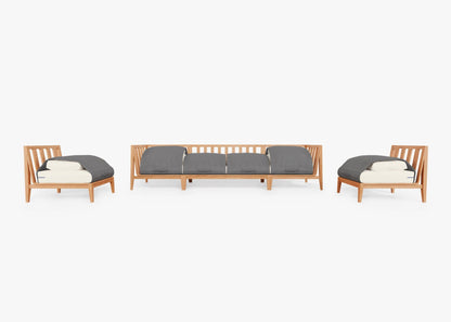 Canapé d'extérieur en teck avec fauteuils sans accoudoirs - 6 places