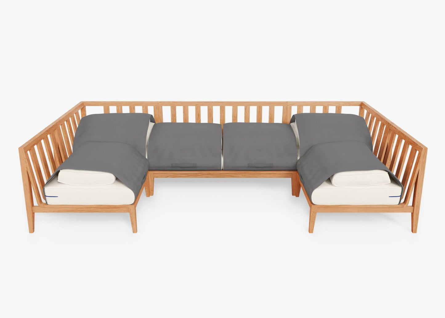 Canapé d'angle d'extérieur en teck en forme de U - 6 places