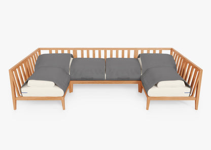 Canapé d'angle d'extérieur en teck en forme de U - 6 places