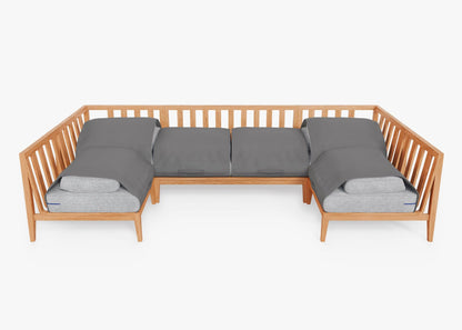 Canapé d'angle d'extérieur en teck en forme de U - 6 places