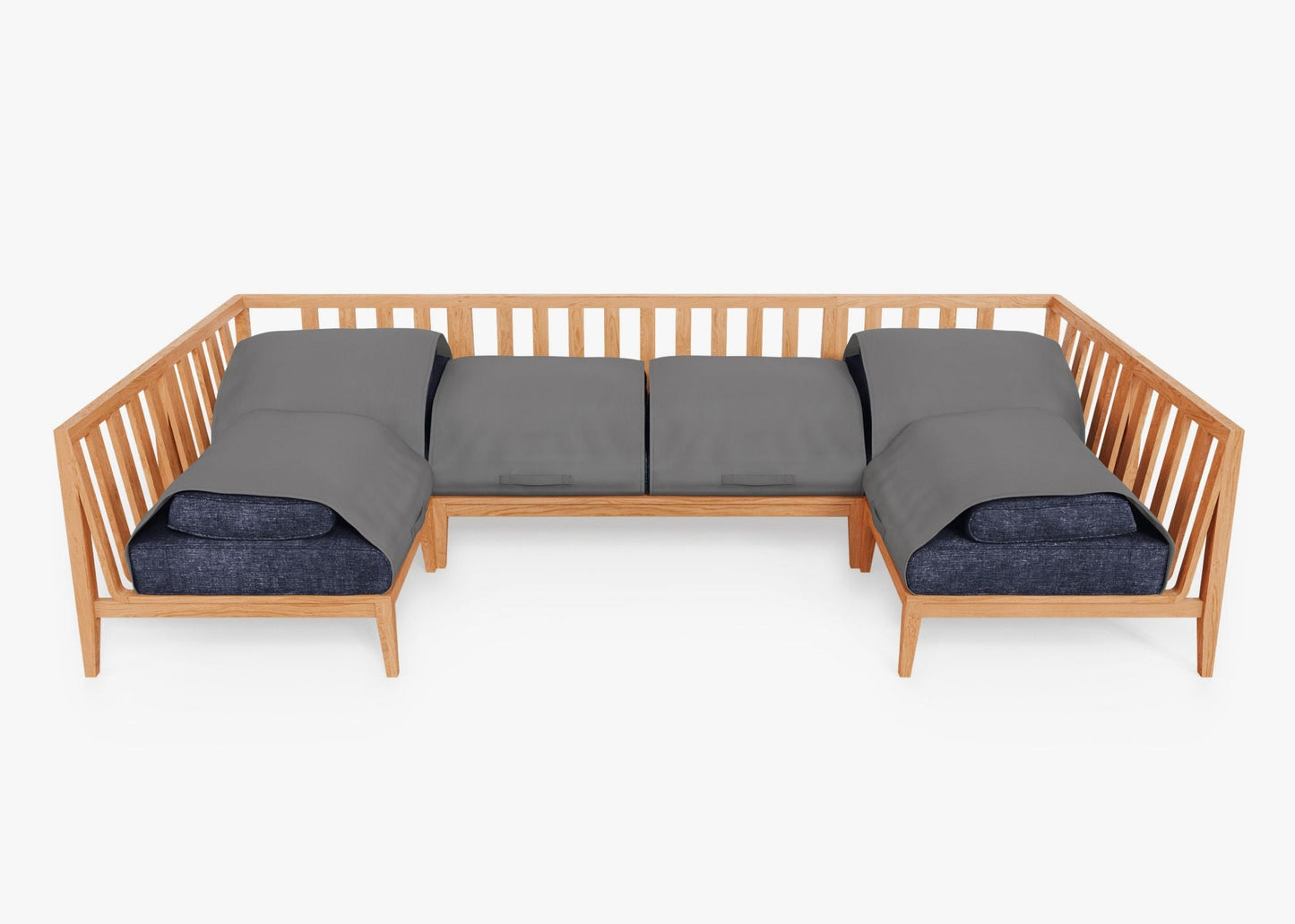 Canapé d'angle d'extérieur en teck en forme de U - 6 places