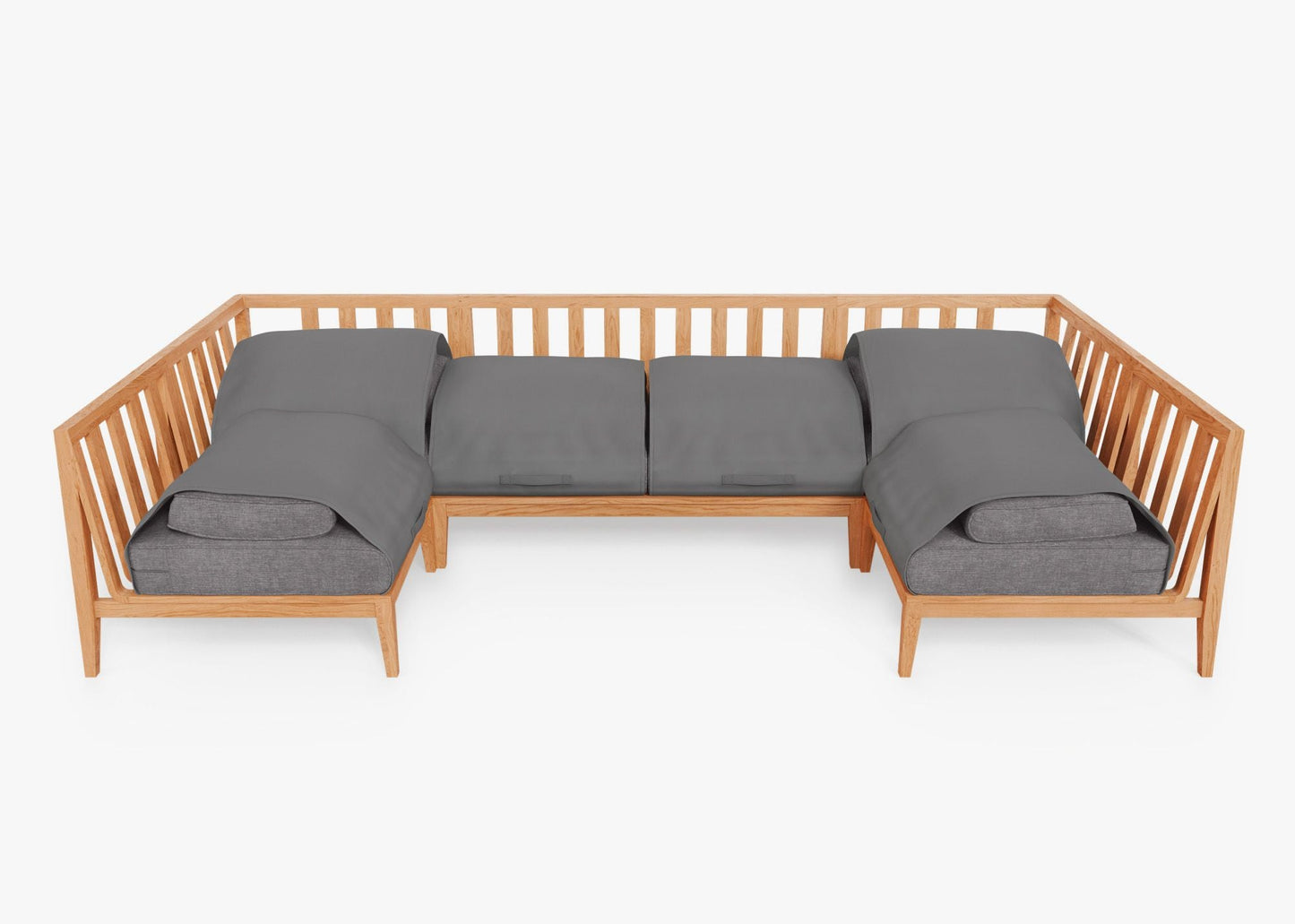 Canapé d'angle d'extérieur en teck en forme de U - 6 places