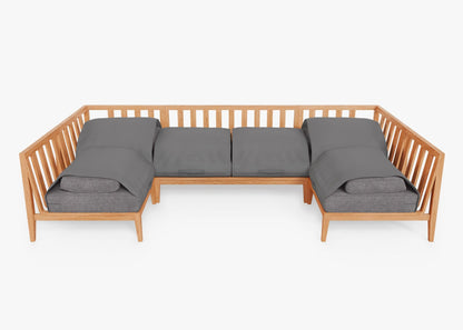 Canapé d'angle d'extérieur en teck en forme de U - 6 places
