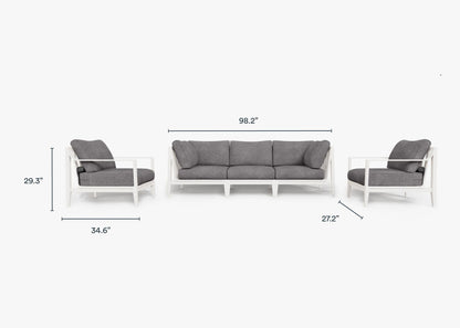 Canapé d'extérieur en aluminium blanc avec fauteuils - 5 places