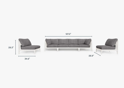 Canapé d'extérieur en aluminium blanc avec fauteuils sans accoudoirs - 6 places