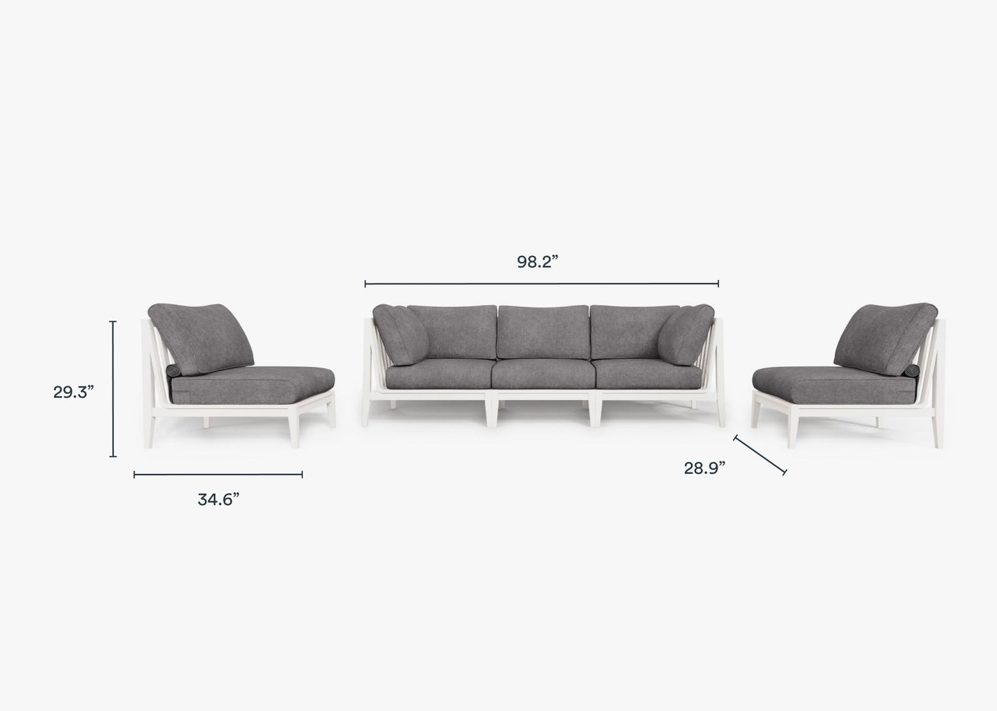 Canapé d'extérieur en aluminium blanc avec fauteuils sans accoudoirs - 5 places