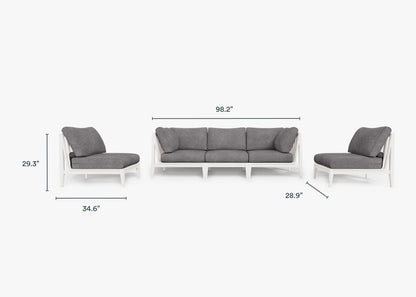 Canapé d'extérieur en aluminium blanc avec fauteuils sans accoudoirs - 5 places