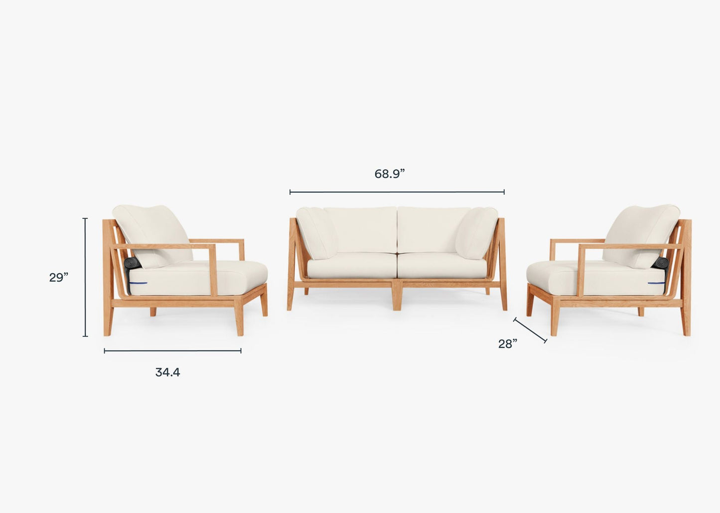 Canapé d'extérieur en teck avec fauteuils - 4 places