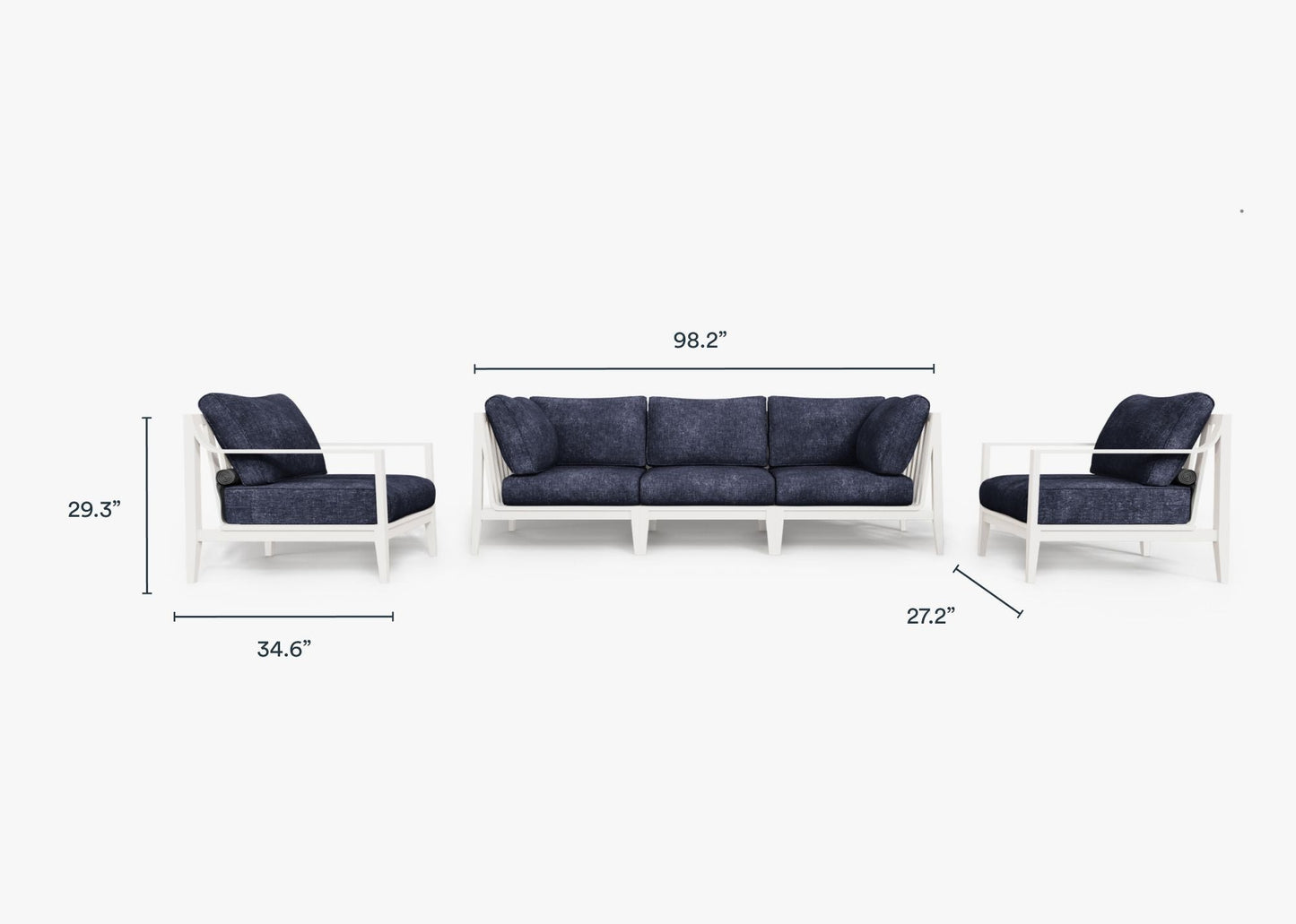 Canapé d'extérieur en aluminium blanc avec fauteuils - 5 places