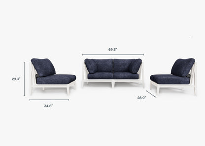 Canapé d'extérieur 4 places en aluminium blanc avec fauteuils sans accoudoirs