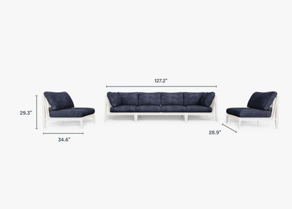 Canapé d'extérieur en aluminium blanc avec fauteuils sans accoudoirs - 6 places