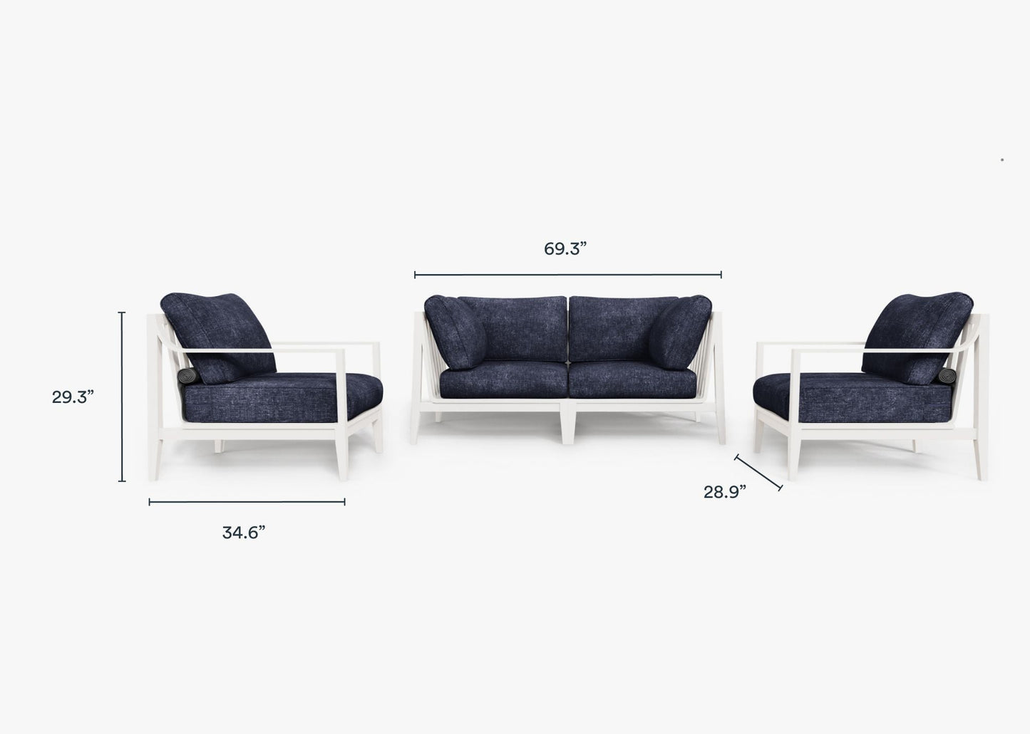 Canapé d'extérieur 4 places en aluminium blanc avec accoudoirs