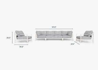 Canapé d'extérieur en aluminium blanc avec fauteuils - 6 places
