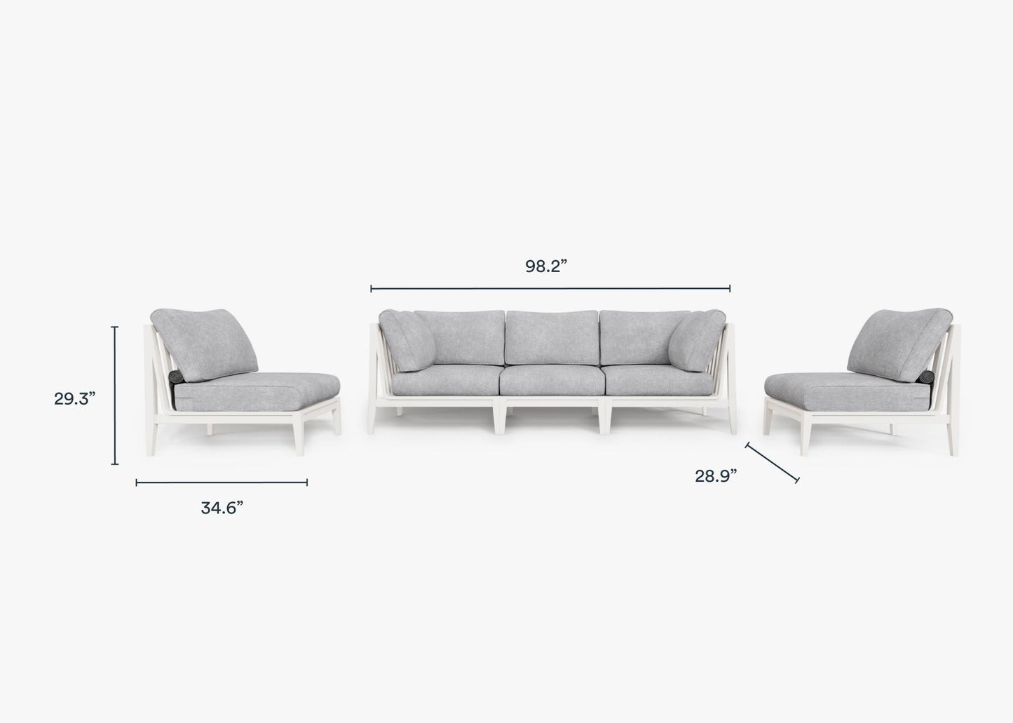 Canapé d'extérieur en aluminium blanc avec fauteuils sans accoudoirs - 5 places