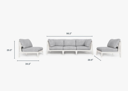 Canapé d'extérieur en aluminium blanc avec fauteuils sans accoudoirs - 5 places
