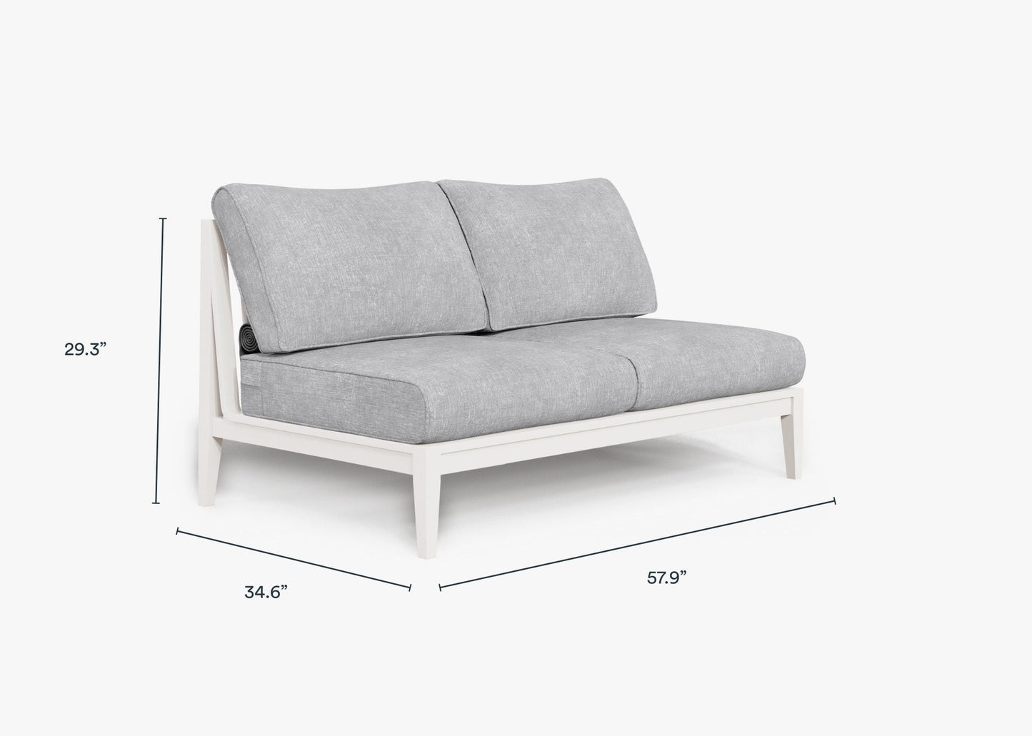 Canapé deux places d'extérieur sans accoudoirs en aluminium blanc