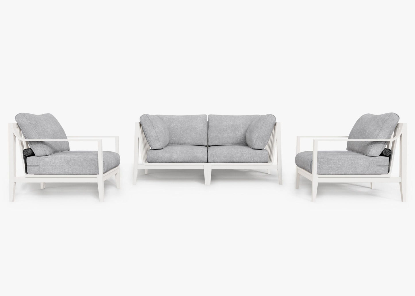 Canapé d'extérieur 4 places en aluminium blanc avec accoudoirs