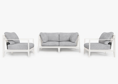 Canapé d'extérieur 4 places en aluminium blanc avec accoudoirs