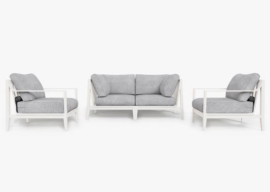 Canapé d'extérieur 4 places en aluminium blanc avec accoudoirs