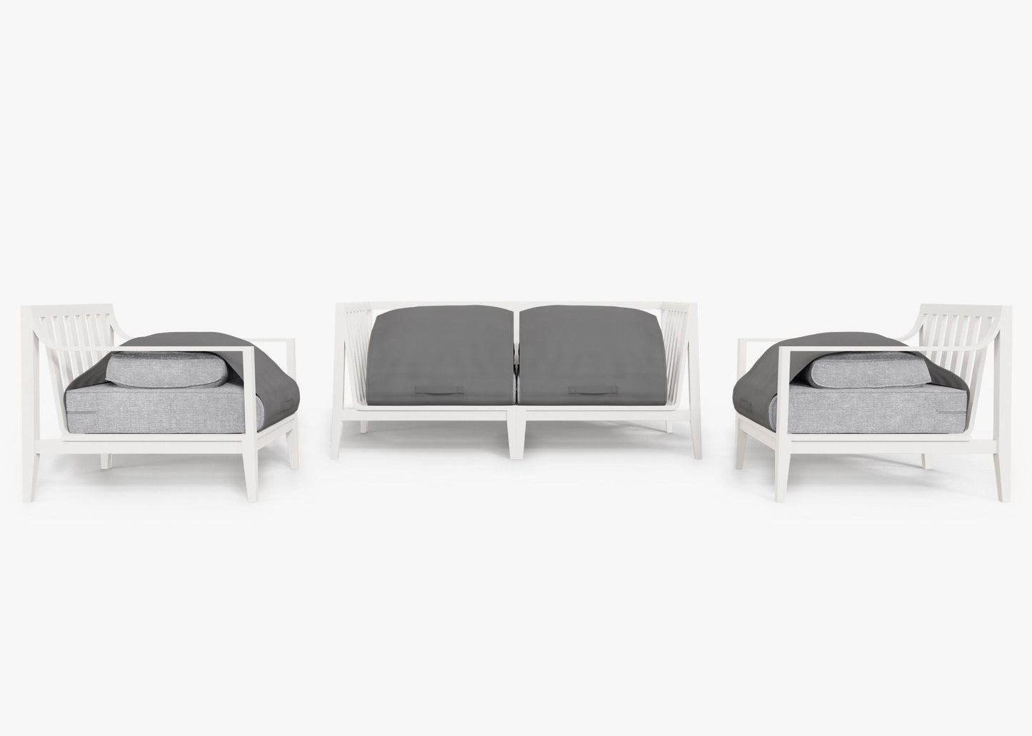 Canapé d'extérieur 4 places en aluminium blanc avec accoudoirs