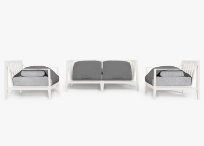 Canapé d'extérieur 4 places en aluminium blanc avec accoudoirs