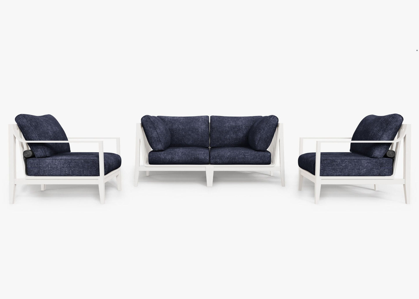 Canapé d'extérieur 4 places en aluminium blanc avec accoudoirs