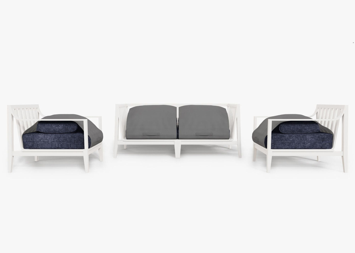 Canapé d'extérieur 4 places en aluminium blanc avec accoudoirs