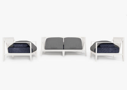 Canapé d'extérieur 4 places en aluminium blanc avec accoudoirs