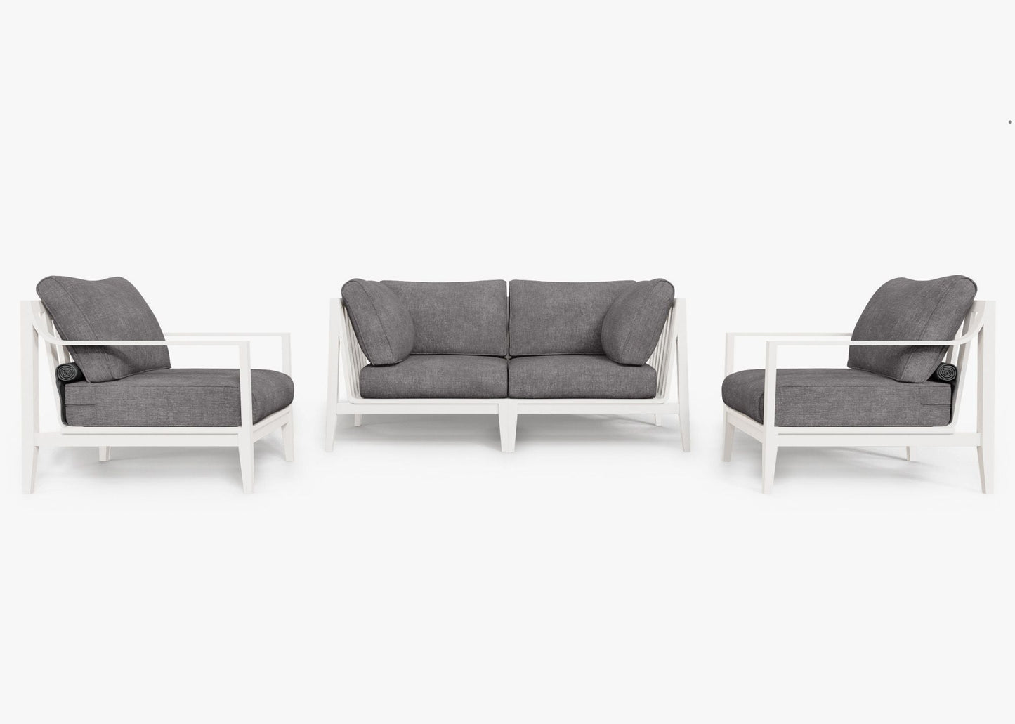 Canapé d'extérieur 4 places en aluminium blanc avec accoudoirs