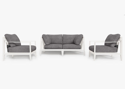 Canapé d'extérieur 4 places en aluminium blanc avec accoudoirs