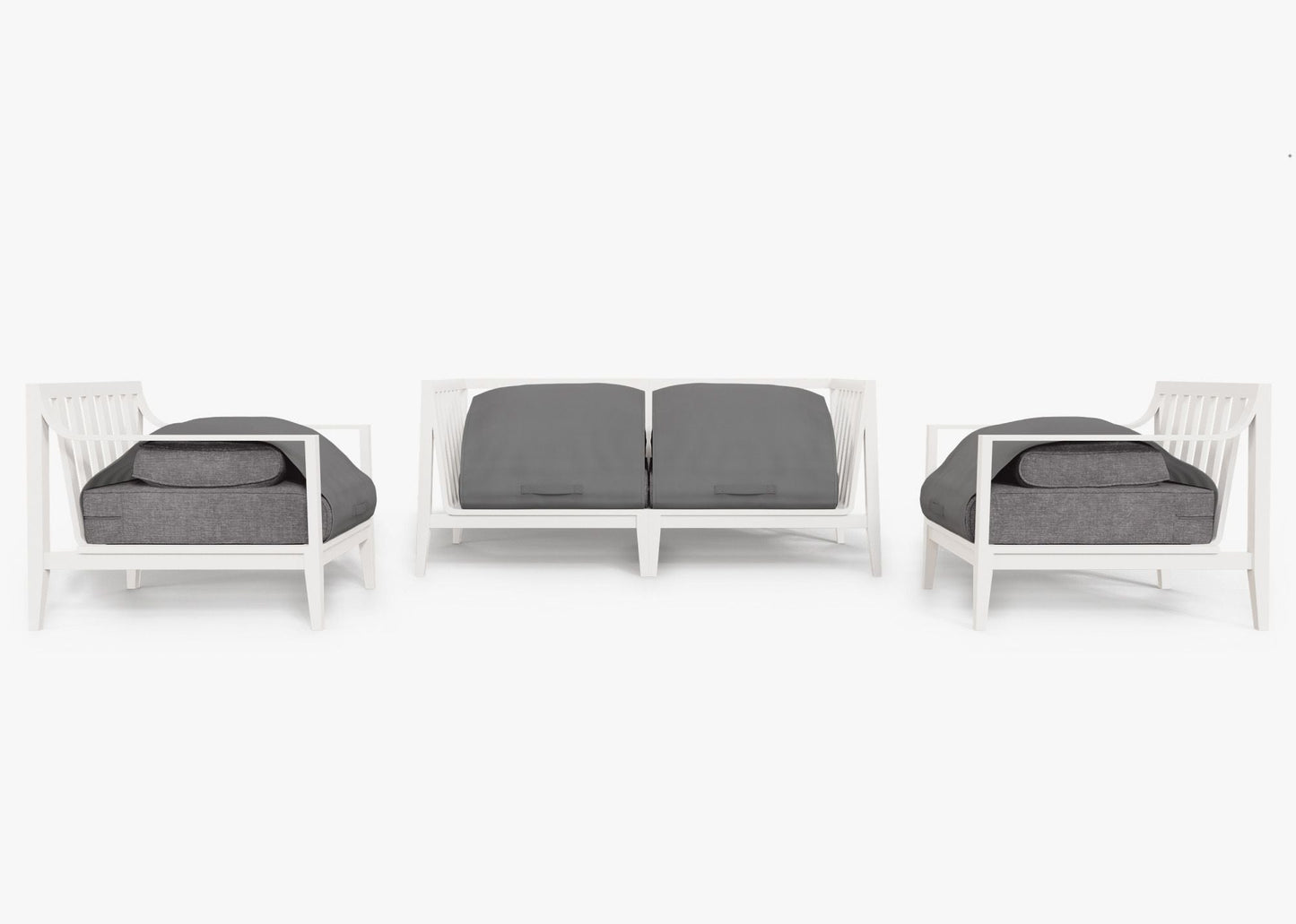 Canapé d'extérieur 4 places en aluminium blanc avec accoudoirs