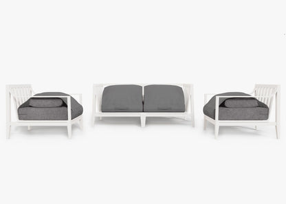 Canapé d'extérieur 4 places en aluminium blanc avec accoudoirs